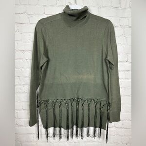 New DG2 Diane Gilman Green Sweater with fringe tassel accents Sz S‎ NWD